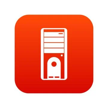 Computer system unit icon digital red Stock Illustration