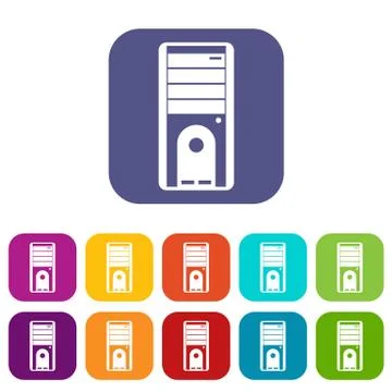 Computer system unit icons set Stock Illustration