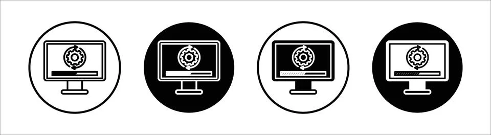 Computer system update flat line icon set. Computer system update Thin line.. Illustrazione stock
