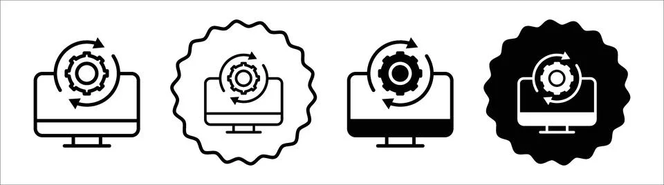 Computer system update icon symbol set collection. Computer system update s.. Illustrazione stock