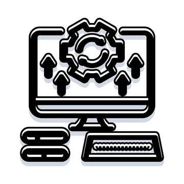 Computer system update process with gear synchronization Stock Illustration