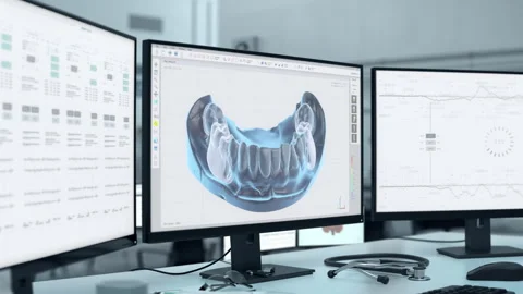 Computer system visualising the jaw surgery process at the healthcare clinic Stock Footage 309957173