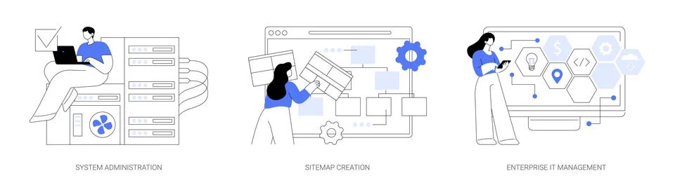 Computer systems abstract concept vector illustrations. Illustrazione stock