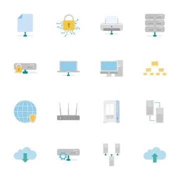 Computer Systems and Networks color flat icons set Stock Illustration