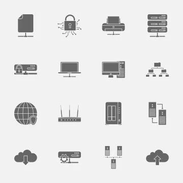 Computer Systems and Networks silhouettes icons set Stock Illustration