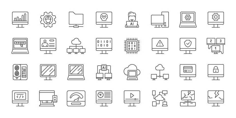 Computer Systems icons in line design. computer, systems, technology, hardware Stock Illustration