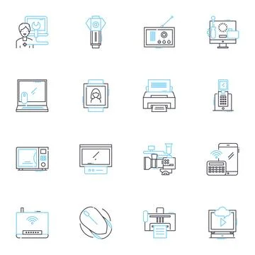 Computer systems linear icons set. Hardware, Software, Operating system, Program Stock Illustration