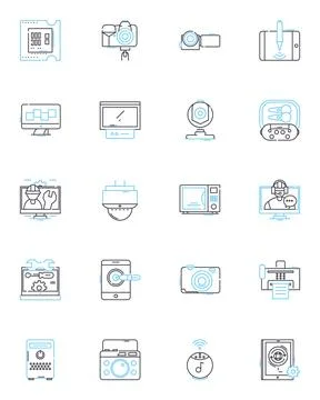 Computer systems linear icons set. Hardware, Software, Operating system, Program Illustrazione stock