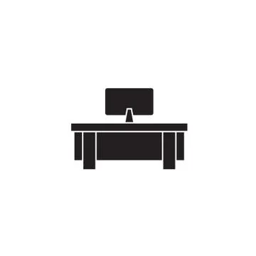 Computer table black vector concept icon. Computer table flat illustration, sign 스톡 일러스트