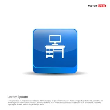 Computer Table Icon - 3d Blue Button Stock Illustration