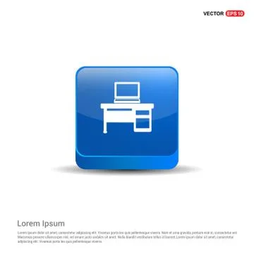 Computer Table Icon - 3d Blue Button Stock Illustration