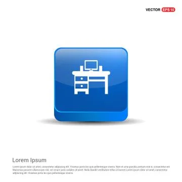 Computer Table Icon - 3d Blue Button Stock Illustration