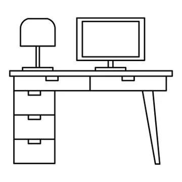 Computer table icon, outline style Stock Illustration