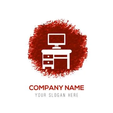Computer Table Icon - Red WaterColor Circle Splash 스톡 일러스트