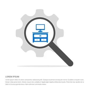 Computer Table Icon Search Glass with Gear Symbol Icon template Illustrazione stock