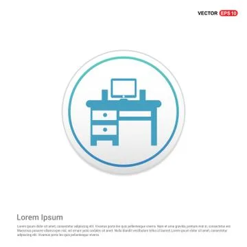 Computer Table Icon - white circle button Stock Illustration