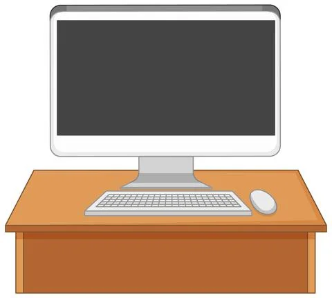 Computer on the table isolated on white background Stock Illustration