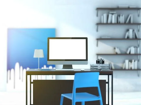 Computer on the table in modern studio Stock Illustration