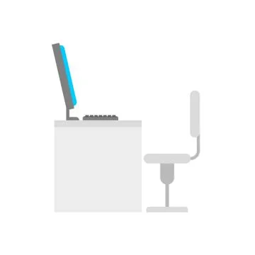 Computer on table. office workplace PC . Computer chair. Keyboard and monitor Ilustración de archivo