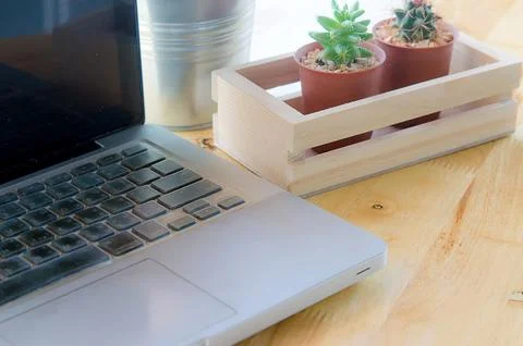 Computer on table Stock Photos
