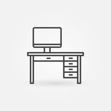 Computer on the Table vector concept linear icon イラスト素材