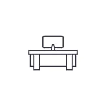 Computer table vector line icon, sign, illustration on background, editable イラスト素材