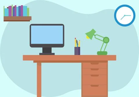 Computer Table Vector Style Illustration 스톡 일러스트