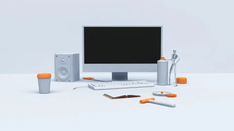 Computer on the table, workplace. Stock Illustration