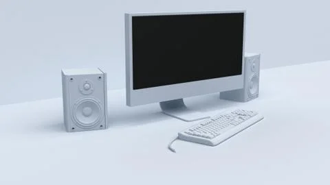 Computer on the table, workplace. Ilustración de archivo