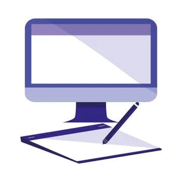 Computer with tablet and electronic pen Illustrazione stock