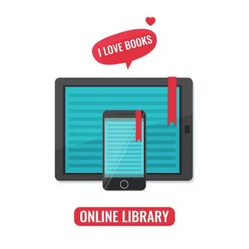 Computer tablet and smartphone with book reader. I love books concept Stock Illustration