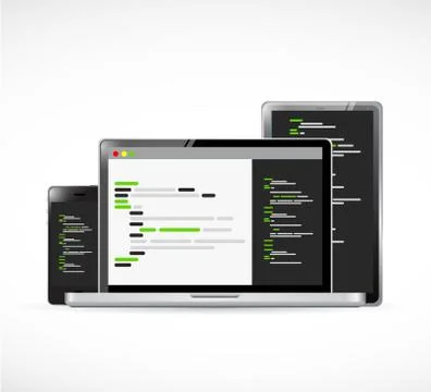 Computer, tablet and smartphone coding Stock Illustration