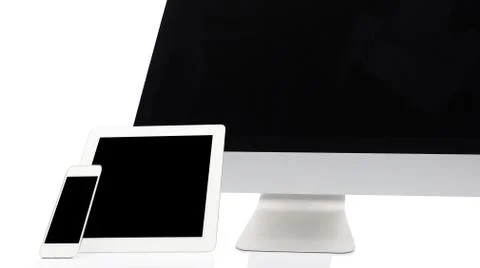 Computer, Tablet and Smartphone on White Stock Photos