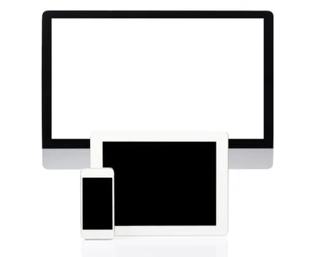 Computer, Tablet and Smartphone on White Stock Photos