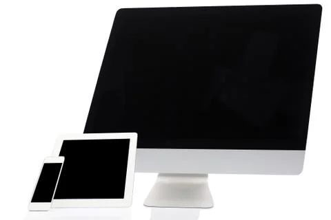Computer, Tablet and Smartphone on White Stock Photos