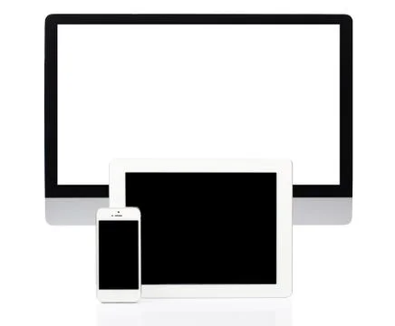 Computer, Tablet and Smartphone on White Stock Photos