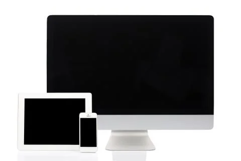 Computer, Tablet and Smartphone on White Stock Photos