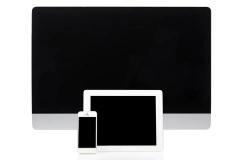 Computer, Tablet and Smartphone on White Stock Photos