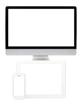 Computer, Tablet and Smartphone on White Stock Photos
