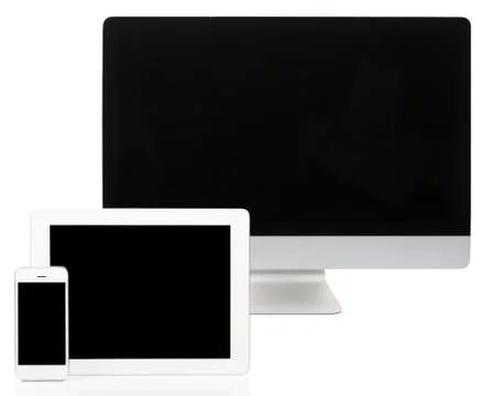 Computer, Tablet and Smartphone on White Stock Photos