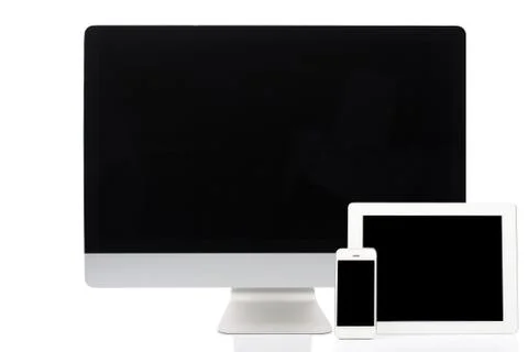 Computer, Tablet and Smartphone on White Stock Photos