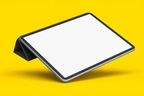 Computer tablet with cover case isolated on yellow background. Ilustración de archivo
