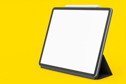 Computer tablet with cover case isolated on yellow background. Stock Illustration