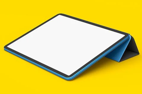 Computer tablet with cover case isolated on yellow background. 스톡 일러스트