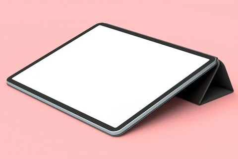 Computer tablet with cover case isolated on pink background. Illustrazione stock