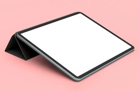 Computer tablet with cover case isolated on pink background. イラスト素材