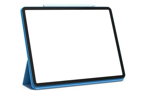 Computer tablet with cover case isolated on white background. Ilustración de archivo
