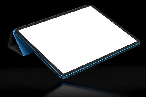 Computer tablet with cover case isolated on black background. Stock Photos