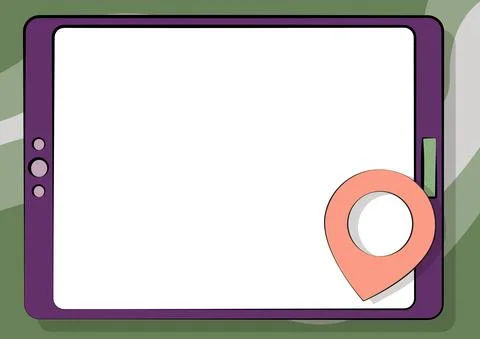 Computer Tablet Drawing With Clear Touchscreen And Location Pin. Portable Device Stock Illustration