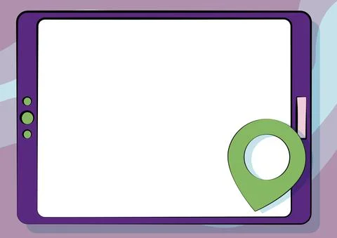Computer Tablet Drawing With Clear Touchscreen And Location Pin. Portable Device Stock Illustration
